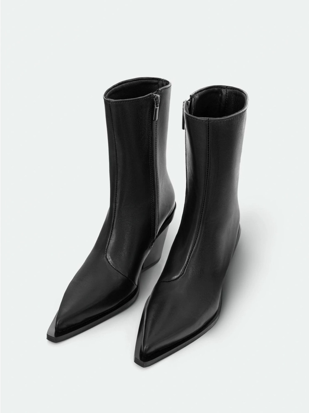 Black Pointed Toe Leather Ankle Boots